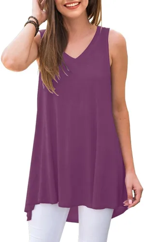 Vista 23 de AWULIFFAN - Blusa de verano sin mangas con cuello en V, túnica, top, para mujer 01 Negro