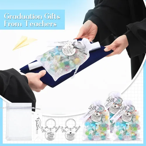 Vista 5 de Batiyeer 48 piezas de regalos de graduación para mujeres, hombres, clase de 2023, estudiantes, llavero de regalo con tarjeta de regalo, bolsa