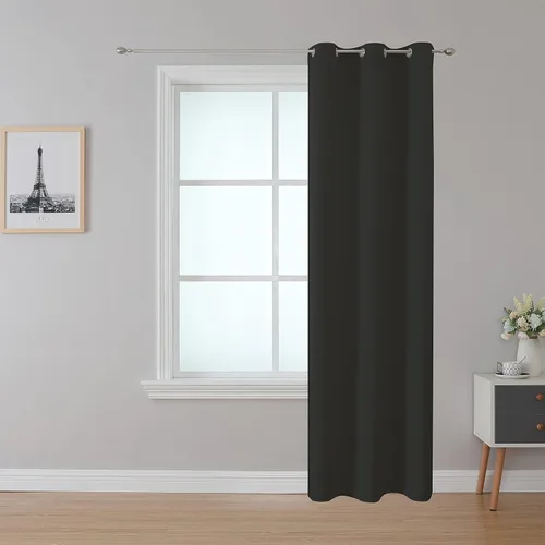 Vista 22 de Cortina opaca ignífuga, ojales en la parte superior, certificación NFPA 701, resistente al fuego para aula/dormitorio, 1 panel, negro, 42 x 63
