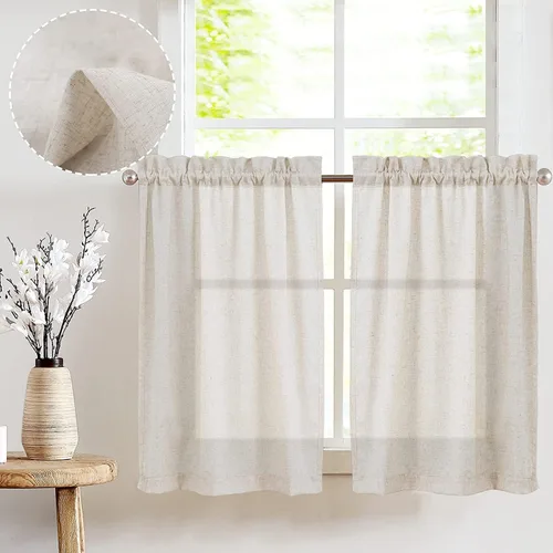 Vista 29 de Jinchan - Cortinas de cocina de lino rústico beige con bolsillo para barra, 26 x 36 pulgadas, 2 paneles