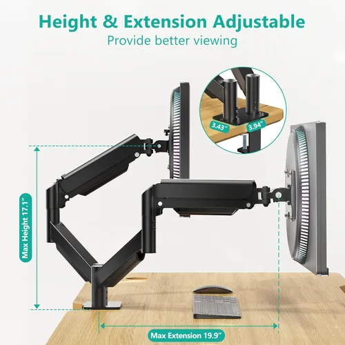 Vista 4 de WALI - Soporte de escritorio para monitor dual para pantallas de 17-32 pulgadas, brazos de monitor dual para 2 monitores, soporta hasta 19.8 lbs