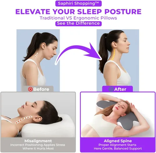 Vista 7 de Almohada cervical – Almohada ortopédica de espuma viscoelástica para personas que duermen de lado y boca abajo con funda de almohada lavable
