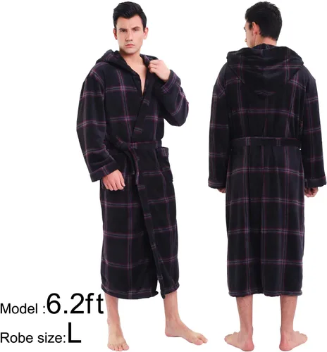 Vista 2 de KEMUSI Bata de baño de longitud completa suave con capucha para hombre, cómodo camisón cálido de longitud completa