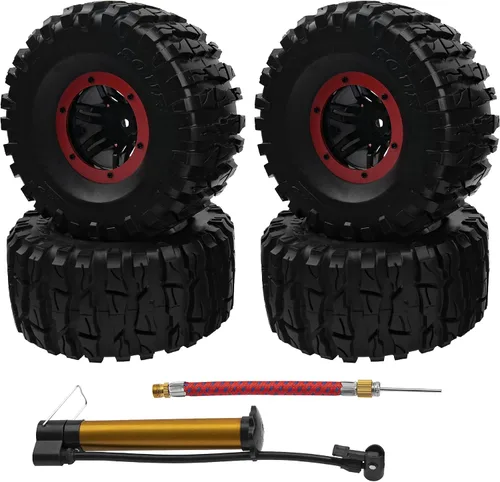 Vista 8 de Neumáticos de goma de 2.2 pulgadas inflables OD135mm y 0.472 in Hub hexagonal de plástico Beadlock llantas de rueda compatibles con Axial SCX10 Azul