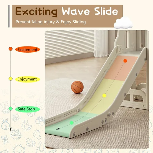 Vista 2 de Tobogán para niños pequeños, tobogán escalador con espacio de almacenamiento y escalones antideslizantes, juego para interiores y exteriores con aro