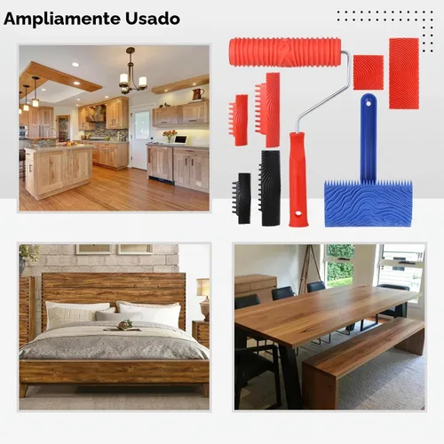 Vista 6 de Herramienta de granulado de madera, juego de 8 herramientas de pintura de grano de madera, rodillo de pintura de grano de madera con asa