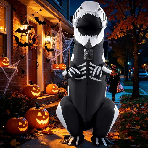 Vista 9 de Lulu Home Halloween Dinosaur Costume T-Rex Inflatable Costume for Adult Negro & blanco