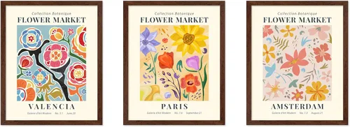 Vista 48 de Poster Master Póster botánico vintage de 3 piezas, estampado floral retro, regalo para artistas, amigos, flores de acuarela, brillante, azul