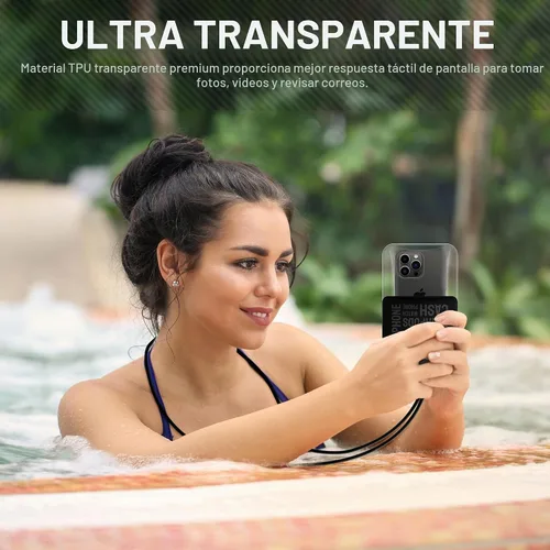 Vista 6 de Bolsa impermeable universal para teléfono [doble espacio] IPX8 bolsa seca con cordón para iPhone 16 15 14 13 12 Pro Max XS XR X Galaxy S25 S24 S23