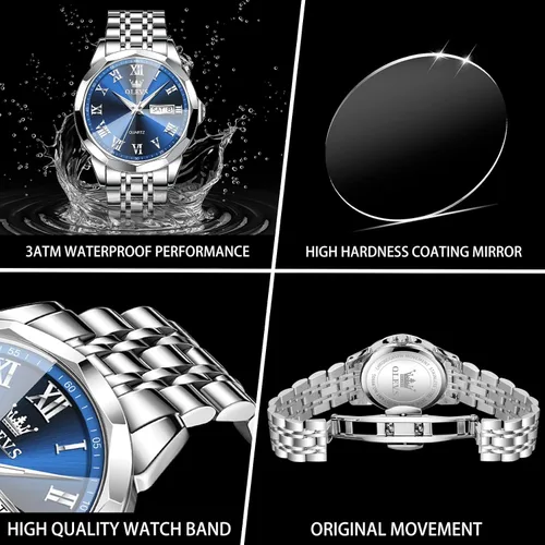 Vista 3 de OLEVS Mens Watches Dress Waterproof Watch with Date Day Analog Quartz Wrist Watch Large Roman Numerals Classic Luxury Luminous Scales 41mm Big Face