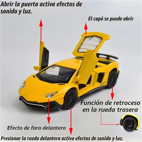 Vista 2 de iLooboo Vehículo de juguete coleccionable Lamborghini de aleación con luces y sonido