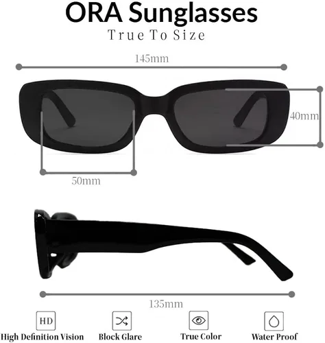 Vista 5 de ORA - Lentes de sol rectangulares para mujer, lentes de sol Y2K para mujer, de moda, retro, 2000, cuadrados, 90, gafas de sol rave