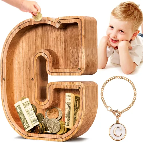 Vista 69 de SummiDate Alcancía de madera de letra para niños y niñas, Alfabeto, personalizada, regalo de cumpleaños y pascua para niños (A)