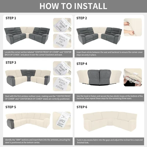 Vista 7 de Easy-Going - Funda 100% impermeable para sofá reclinable, fundas de sofá elásticas para sofás reclinables, funda de sofá seccional extra grande