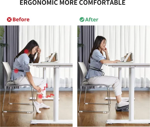 Vista 7 de EUREKA ERGONOMIC Reposapiés ajustable con inclinación, reposapiés para debajo del escritorio en el trabajo con superficie de masaje, reposapiés