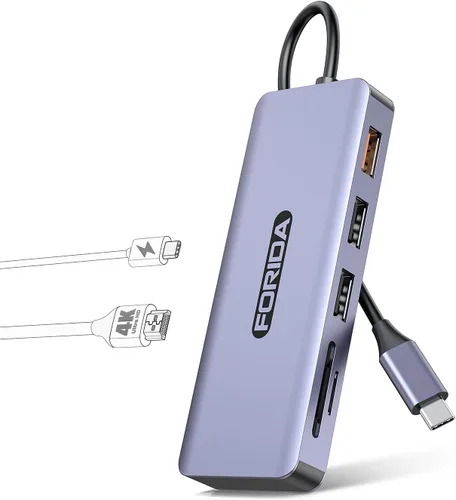Vista 8 de HUB USB C, Adaptador MultiPuerto de 7 Puertos USB para MacBook Pro/Air, Dongle de Tipo C a HDMI con HDMI 4K, 1 Hub USB C 3.2 de 10Gbps, 2 USBA 2.0