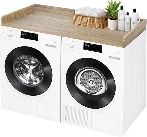 Vista 9 de Royxen Encimera de lavandería de madera maciza, encimera para todas las lavadora y secadora de carga frontal, espacio adicional para lavandería