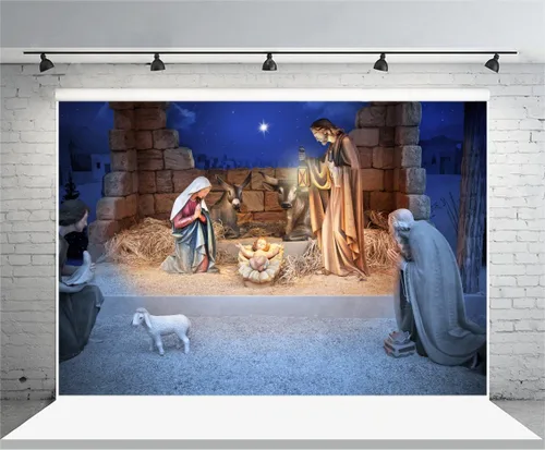 Vista 4 de Yeele Telón de fondo de 7 x 5 pies para fotografía de pesebre de pesebre de nacimiento, para niños, adultos, fotomatón de vinilo