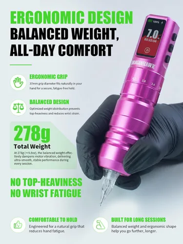 Vista 6 de Dragonhawk Kit de tatuaje inalámbrico A3 Pro, máquina de bolígrafo de 7 Rojo rosa