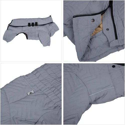 Vista 4 de Abrigo cálido para perros de doble capa, chaleco para perros, 4 patas cubiertas, resistente al viento, impermeable, reflectante, gris XS - L