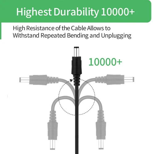 Vista 5 de Cable de extensión de alimentación CC de 3.3 pies de 3.3 ft, 0.217 in x 0.083 in, para cámara de CCTV, cámara IP WiFi, DVR, tira LED, adaptador