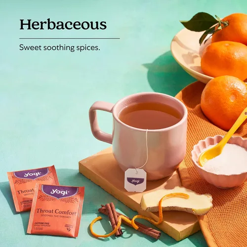 Vista 4 de Yogi Tea Throat Comfort - 16 bolsas por paquete (4 paquetes) - Té de hierbas para garganta - calmante orgánico para la garganta, incluye raíz