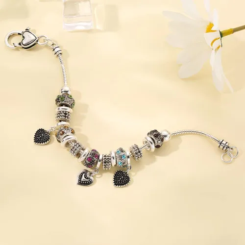 Vista 2 de ZMNNOPPAB Pulsera de cuentas de cristal de Murano con corazones de melocotón, pulsera de cuentas de cristal de Murano, regalo de cumpleaños