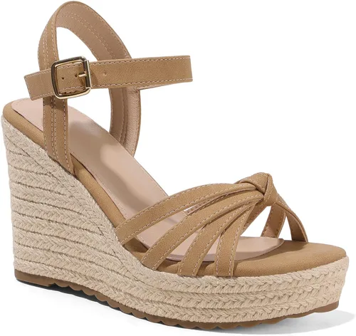 Vista 12 de mikarka Sandalias de tacón de cuña para mujer: alpargatas con plataforma de Tacón de cuña de 3.94"/Nubuck negro