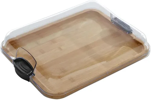 Vista 7 de Farberware Tabla de cortar de bambú Build-A-Board con compartimento de almacenamiento único, tapa de bloqueo transparente, mangos negros, perfecta