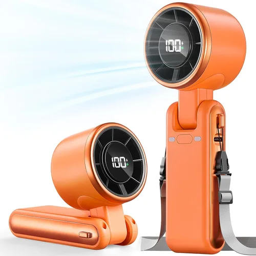 Vista 9 de Ventilador Portátil de Mano Turbo - 5 Velocidades Alta Velocidad 4000mAh Mini Ventilador de Mano Personal Recargable Sopla Aire Frío, Operado por