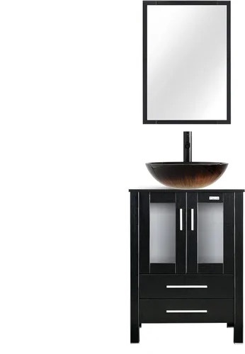 Vista 49 de eclife Armario de tocador de baño moderno de 18 pulgadas con lavabo Redondel negro