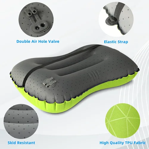 Vista 30 de Crisonky Almohada de camping – Almohada inflable – Almohadas de viaje para mochilero y avión, soporte lumbar 2.0 almohadas inflables, ultraligeras
