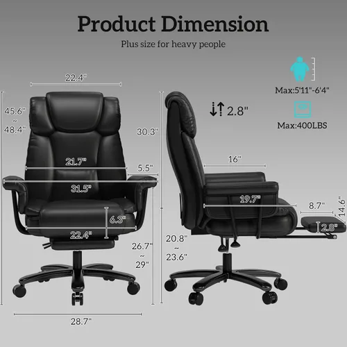 Vista 2 de GYI Silla Criss Cross con Ruedas, Silla de Escritorio de Oficina Reclinable Grande y Alto de 160° con Respaldo Alto, Asiento Ancho, Brazos
