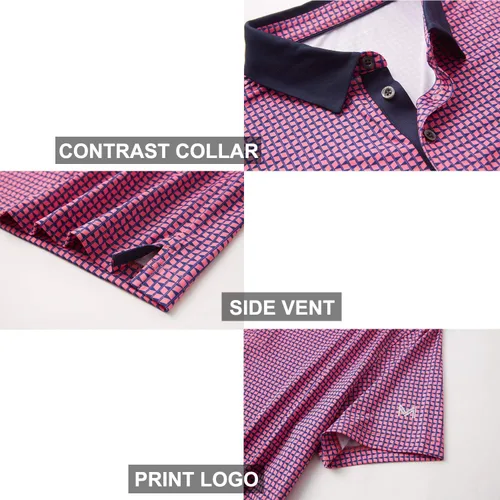 Vista 5 de Camisas de golf para hombre, Dry Fit, manga corta, estampado, de rendimiento, absorbe la humedad