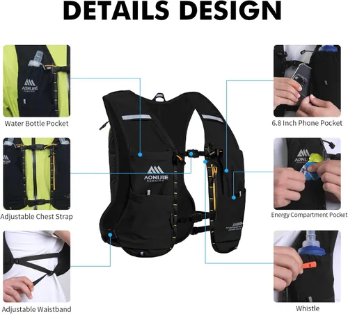 Vista 3 de AONIJIE Running Hydration Vest for Women Men 8L Hydration Backpack Hiking Multiple Pocket Designs Lightweight Breathable for Climbing, Marathon &