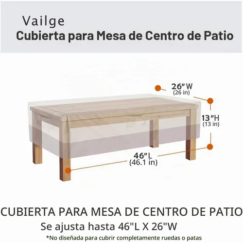 Vista 2 de Vailge Funda Rectangular para Mesa de Centro - Fundas para Muebles de Patio al Aire Libre con Asas Acolchadas y Cordón de Dobladillo Duradero beige