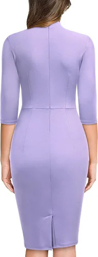 Vista 2 de Miusol - Vestido entallado de cóctel, plisado, estilo retro, cuello medio.