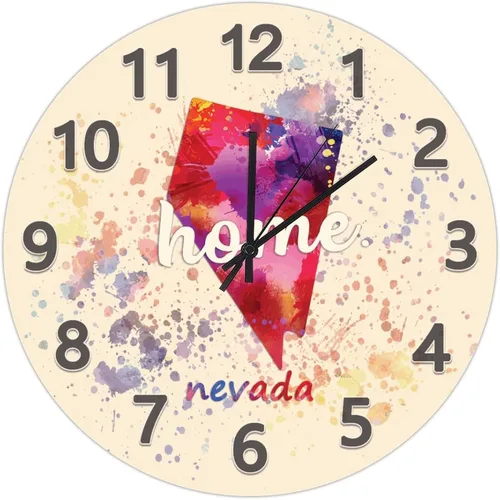 Vista 116 de UFunhome Reloj de pared con mapa del estado de Nevada, acuarela, Estados Unidos, reloj redondo de madera, funciona con pilas, silencioso, sin
