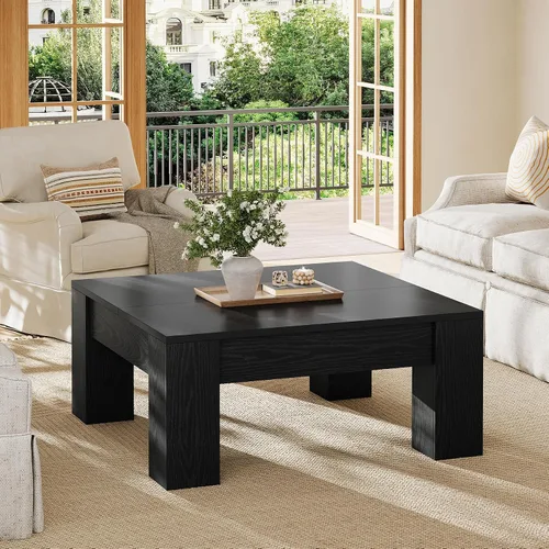 Vista 4 de Tribesigns Mesa de centro cuadrada moderna, mesa auxiliar de madera de 39 pulgadas con patas resistentes, mesa central rústica para sala de estar