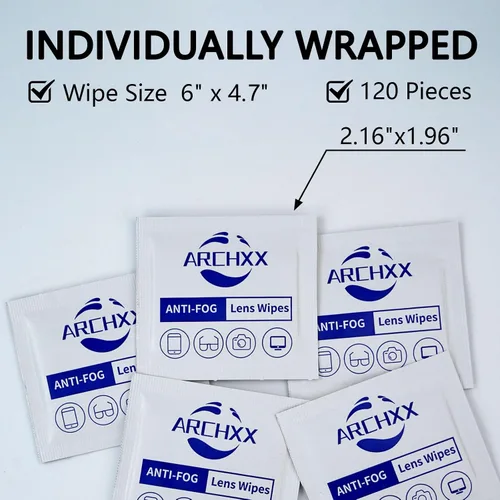 Vista 8 de ARCHXX Toallitas antiempañamiento para gafas, 120 unidades, toallitas de limpieza prehumedecidas, limpiador de lentes para gafas, gafas de sol