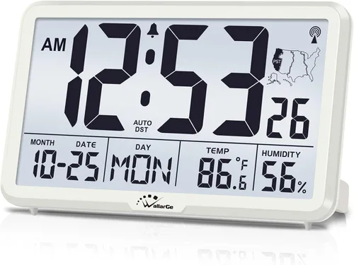 Vista 9 de WallarGe Reloj de Pared Atómico con Retroiluminación, Reloj de Pared Digital que Funciona con Pilas para Aula, Dormitorio, Oficina, Pantalla Grande