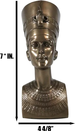 Vista 2 de Ebros Gift Estatua de busto de retrato solemne nefertiti de reina egipcia clásica bronceada, 7 pulgadas de alto, hermosa escultura de figura real