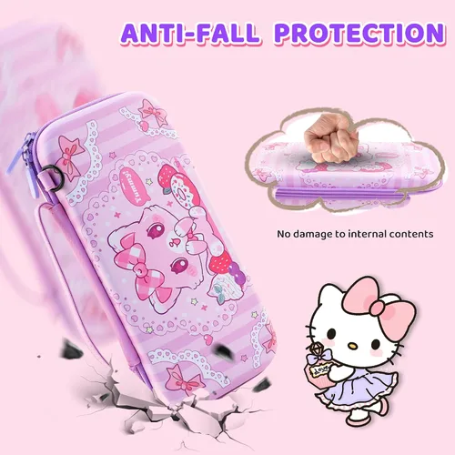 Vista 3 de HYPERCASE Cute Cat Switch Case Kit for NS Accessories Storage, with Portable Travel Carrying Bag Pouch, Soft Switch Protective Skin Cover, HD Screen