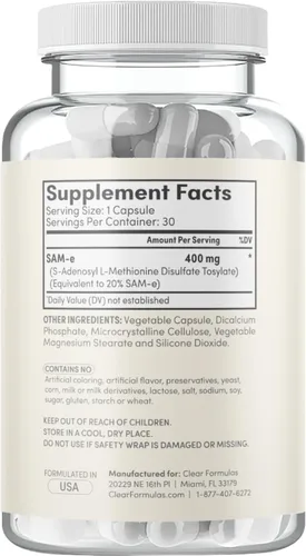 Vista 8 de Clear Formulas Bioactive SAM-e 400 mg - Suplemento SAM-e de alta resistencia con forma S, S biológicamente activa para el hígado y el estado