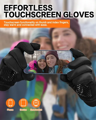 Vista 4 de Guantes de invierno para pantalla táctil, para correr, senderismo, clima frío, guantes térmicos cálidos resistentes al agua y a la nieve