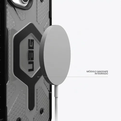 Vista 4 de URBAN ARMOR GEAR UAG - Funda compatible con iPhone 15 de 6.1 pulgadas, Pathfinder transparente ceniza/negro, imán integrado compatible con carga