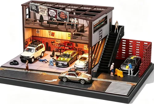 Vista 8 de Display Case for Hot Wheels 1:64 Toy Car Garage Lighted,Auto Repair Scene 82055