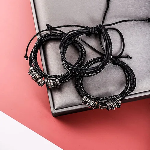Vista 7 de Manfnee - Pulsera trenzada de cuero para hombres y mujeres ajustable