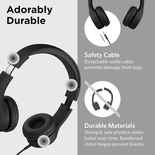 Vista 3 de LILGADGETS Conexión+ estilo prémium volumen limitado con SharePort - Audífonos con cable para niños