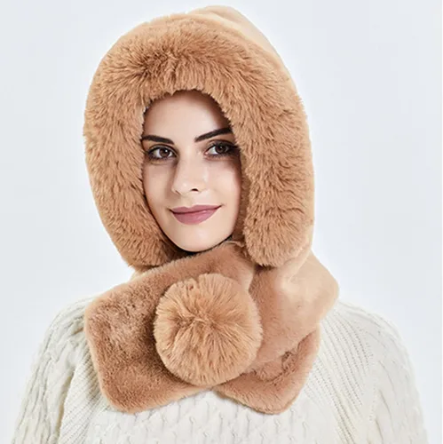 Vista 3 de Gorro de forro polar holgado de una pieza para mujer, bufanda con capucha, pasamontañas, cálido invierno, resistente al viento, con cordón